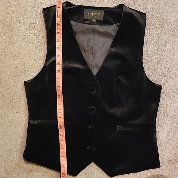 NWOT Attentif Paris Black Velvet Women's Vest Sz Med (38) - Picture 5 of 8